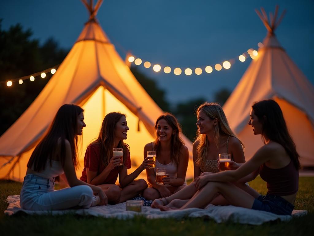Amis profitant de l'espace tipi Eldorado