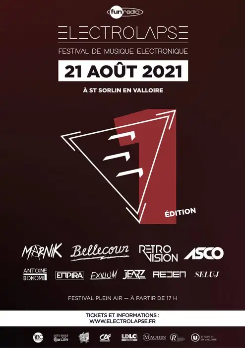 Affiche du chapitre 1, Electrolapse 2021 avec les artistes Marnik, Bellecour, RetroVision, ASCO, Empira...